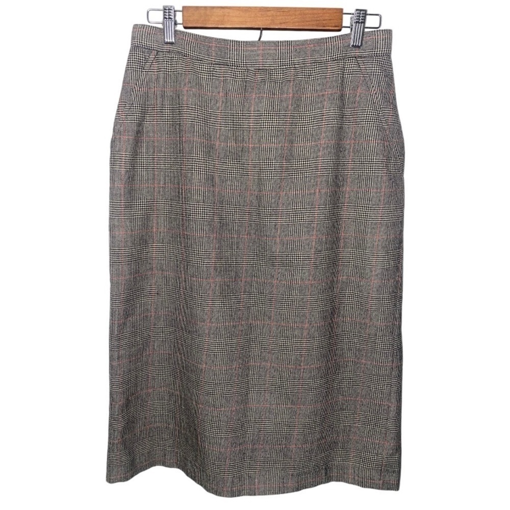 GIORGIO SANT’ANGELO Pure Wool Gray Plaid Midi Pencil Skirt Vintage Office Luxury